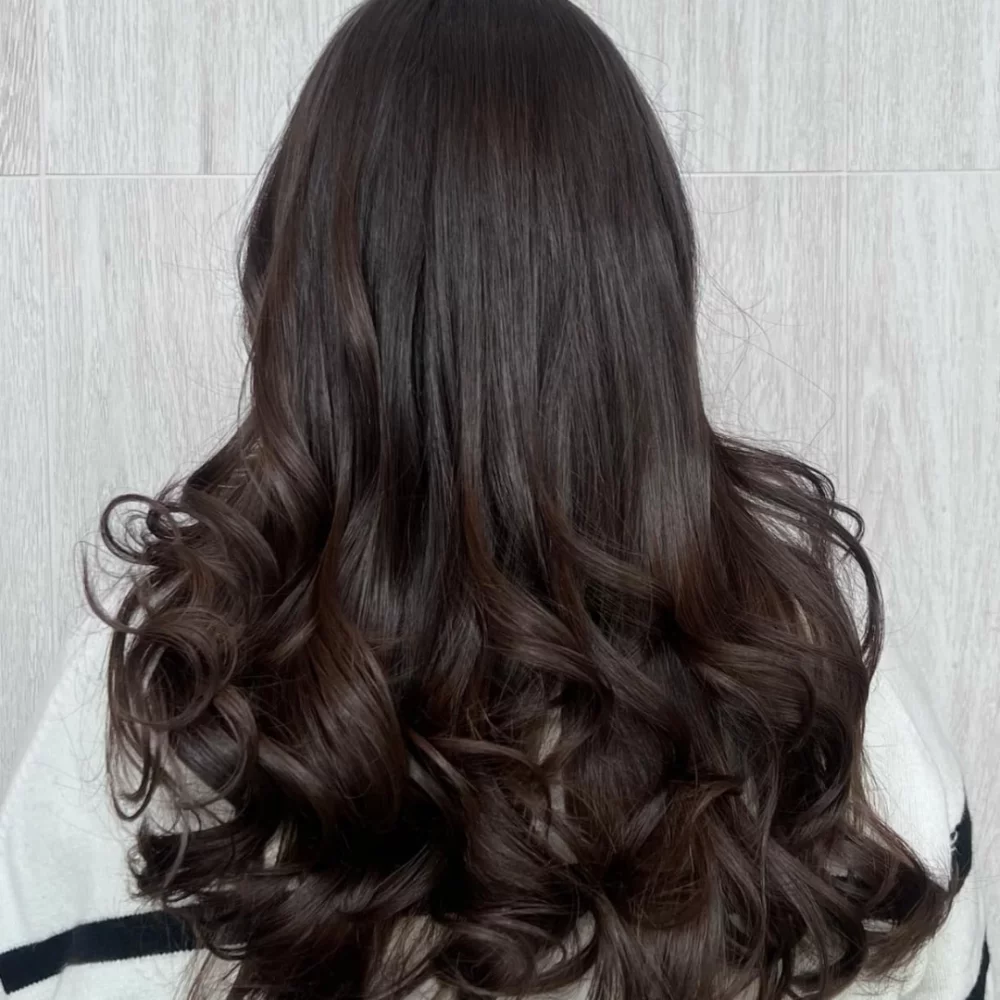 Curly black hair seen from the back